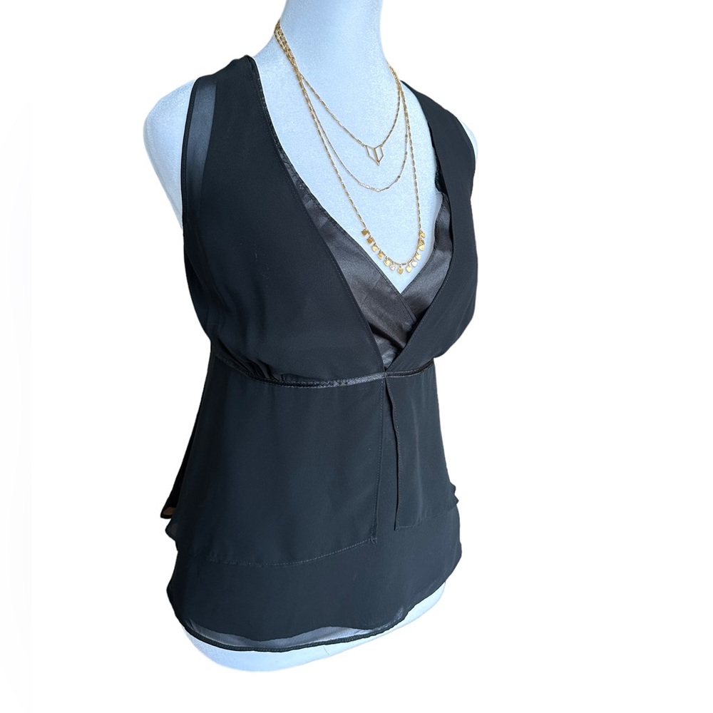 Old Navy Perfect Fit Stretch Black Sleeveless V-Neck Sheer Lined Blouse Sz Large